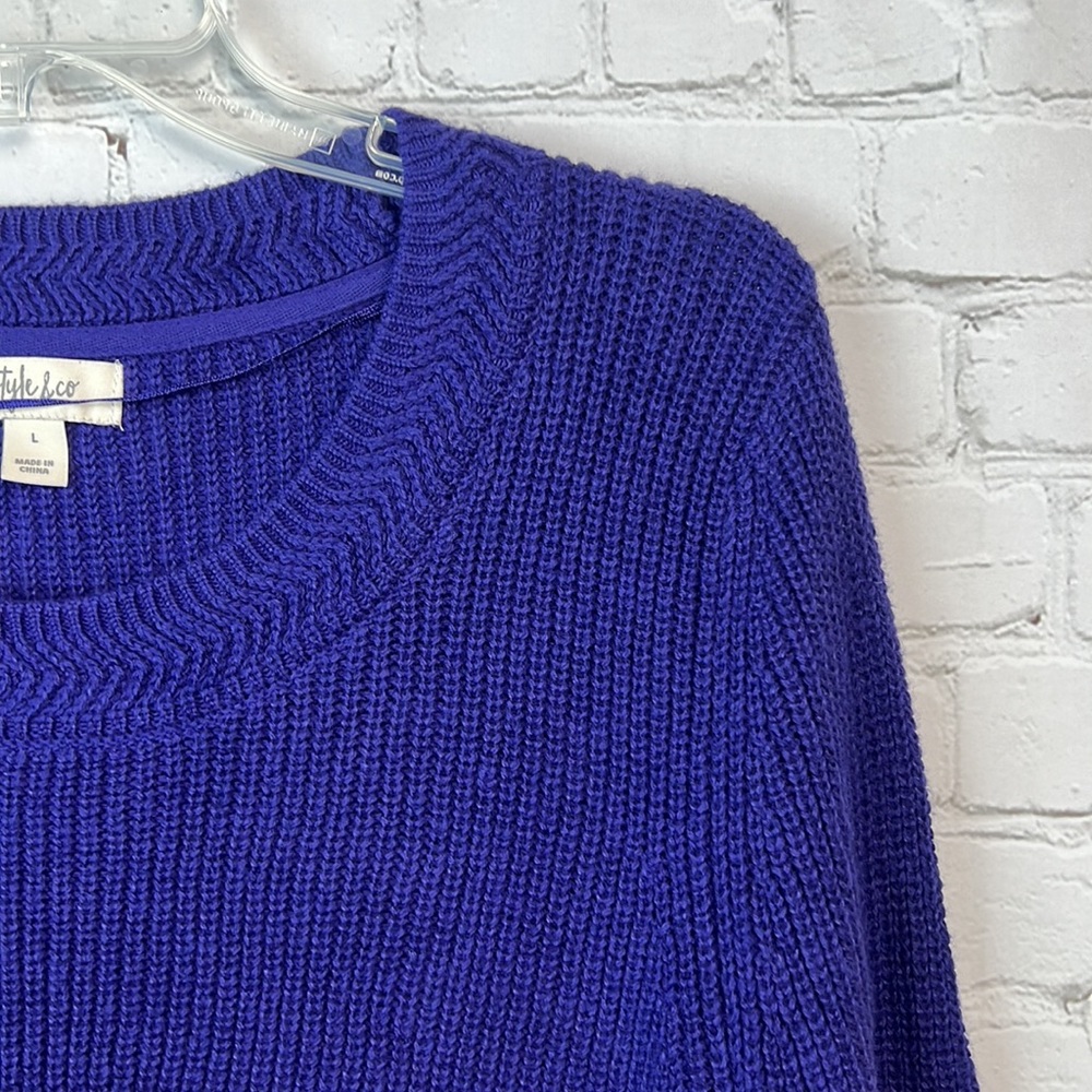 Style & Co Midnight Iris Boxy Bell Sleeve Sweater Size Large - Picture 3 of 5